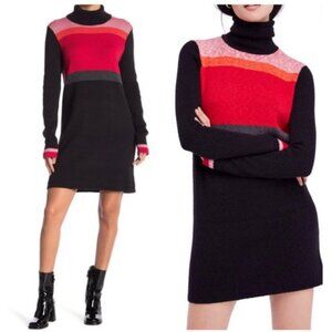 Free People Winter Break Mini Colorblock Knit Turtleneck Sweater Dress.
